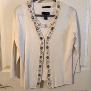 Cable and Gauge cream embellished tank/cardi set
